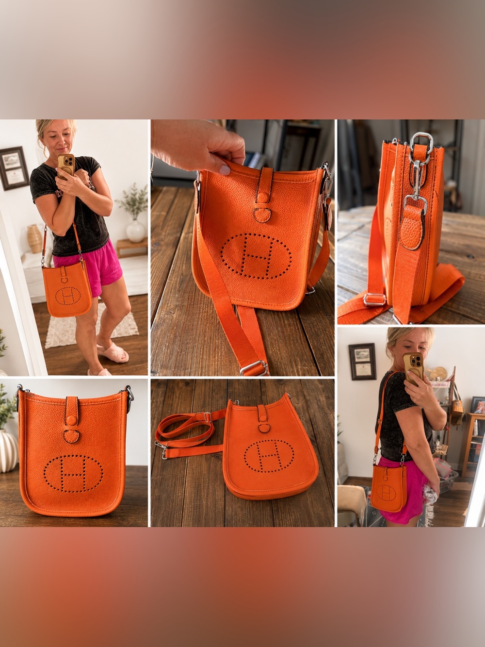 Orange Crossbody Bag with Perforated H Logo